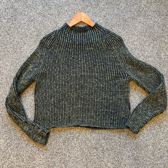 Lululemon Cotton-Cashmere Blend Mock Neck Sweater in Green Blue Black size 8 - Picture 9 of 10